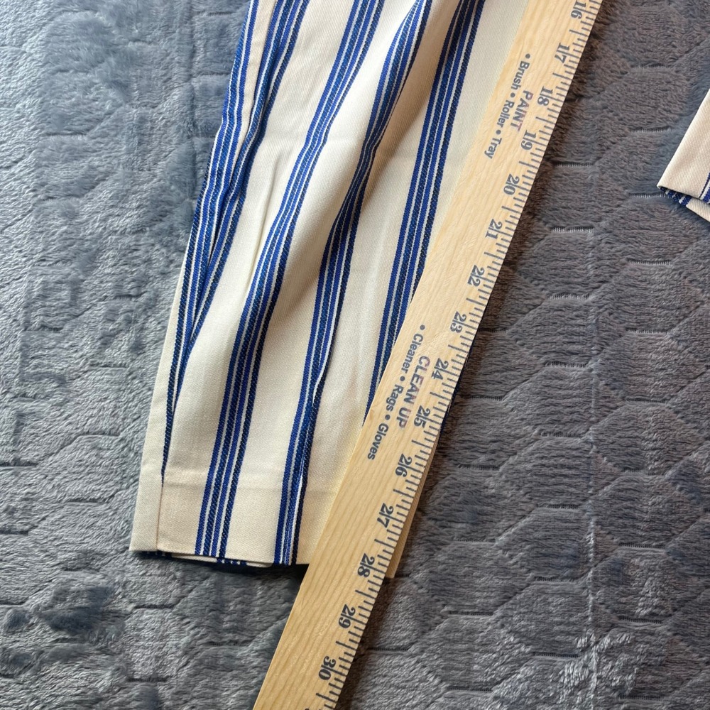 Express Womens 8R High Rise Ankle Paperbag Waist Striped Pants Cream Blue NEW - Picture 6 of 9